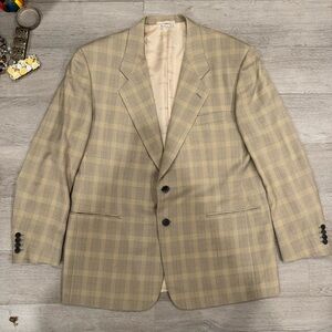 Belvest Made in Italy Wool Silk Blend Plaid Check Jacket Size 56